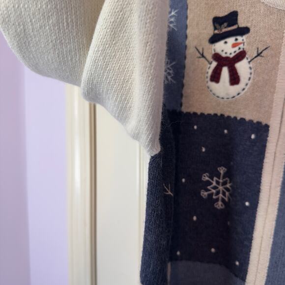 Vintage Croft & Barrow Full Zip Winter Sweater Size L Holiday Christmas Snowman - Picture 4 of 10